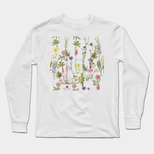 Thistle and Wild Flower Cottage Core Pattern Long Sleeve T-Shirt